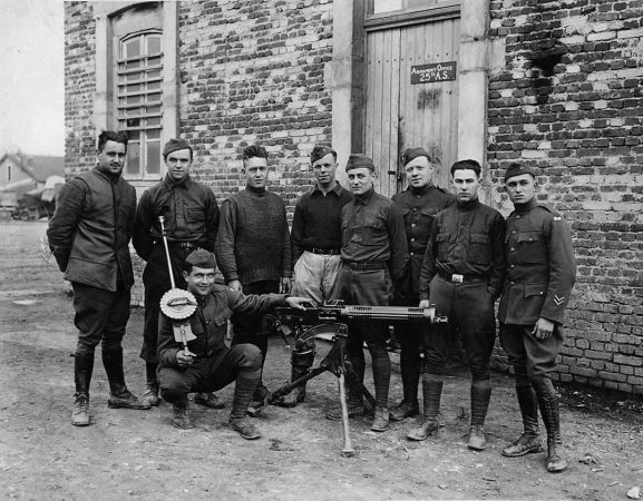 25th Aero Squadron Armament Shop with machine guns, Western Front, 1918