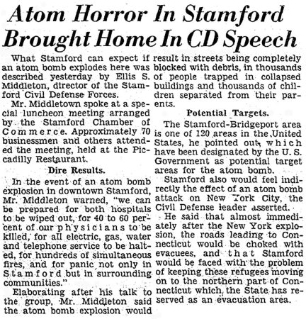 Civil Defense outreach in 1950 educated the public about the effects of atomic war on Stamford residents