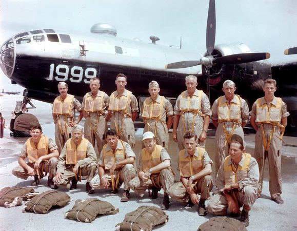 Boeing B-29 and photographic crew prior to the Bikini Atoll Atomic Bomb Test, July 1946