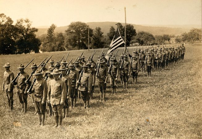 The Connecticut State Guard, made up of civilian volunteers, training in 1919