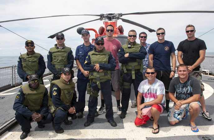 Crew members aboard the Coast Guard Cutter Forward in joint training with Brazilian Navy boarding team, 2013