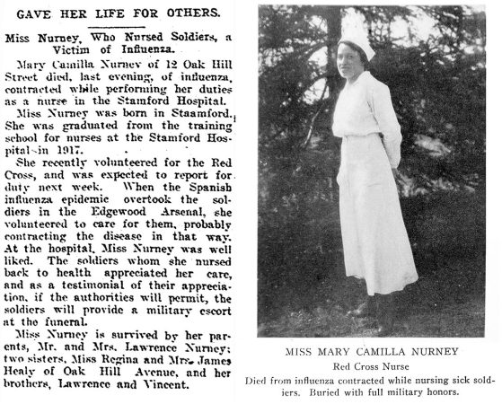 Mary Nurney, a Stamford resident and nurse, lost her life caring for victims of the 1918 influenza epidemic