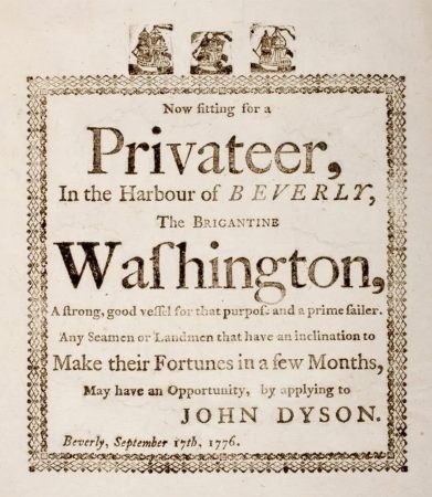 Broadside urging men to sign up for service on a privateer, September 17, 1776