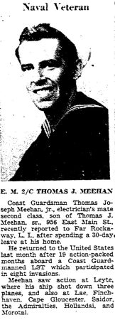 Thomas Meehan of Stamford served with the Coast Guard in WWII • Stamford Advocate, February 9, 1945