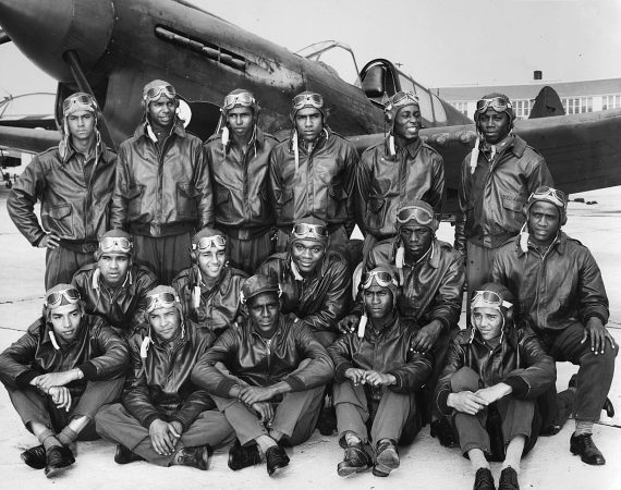 Second Lt. Reid Thompson of Stamford (1st row, 2nd from left) was one of the Tuskegee Airmen